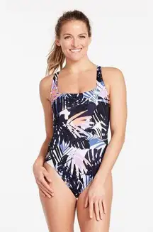 L.L. Bean Multi Palms Print Square Neck One Piece Tanksuit Size 6 New