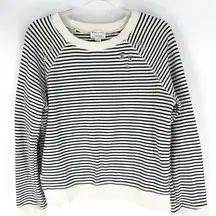 David Lerner Striped Knit Sweatshirt with Distressing Cream Black Size Medium