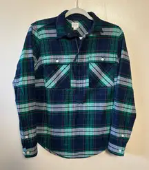 J. Crew Women’s Shirt Plaid 1/2 Zip Pullover Flannel‎ Blue Green Long Sleeve XS