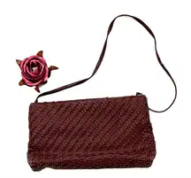 Vintage REVA Woven Faux Leather Crossbody Purse Bag | Burgundy Maroon Fold Over