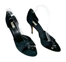 Prada Vintage Black Satin Peep Toe D’Orsay Pumps with Buckle Detail EU 40 US 10