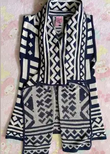 Tribal navy blue and white knit cardigan (M)