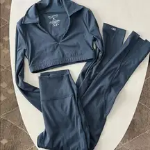 SET Active 2 Piece Luxform Workout Set - Longsleeve Bra & Leggings River Blue S