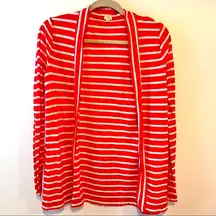 J Crew Factory Coral & White Striped Oversize Cardigan M