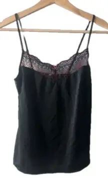 Vintage Gilligan & O’Malley black camisole medium red lace lacy sexy boudoir