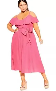 New! City Chic Fuchsia Romantic Tie Cold Shoulder A-Line Dress,  plus size 20‎