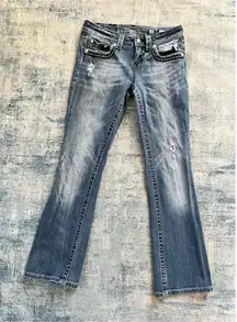 Miss Me Easy Boot Distressed Rhinestone Studded Embellished Jeans 26"