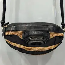 Juicy Couture Black Tan Oval Shape Zip Up Sunday Crossbody Bag Purse Y2K
