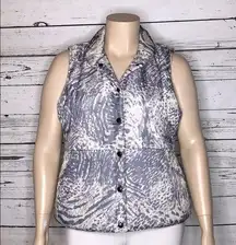 IZOD Size XL Gray & Ivory Animal Print High-Low Hemline Puffer Vest Jacket