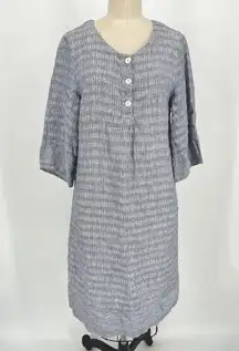 Poetry Popover Tunic Dress Sz 6 Blue White Striped 3/4 Sleeve Shift Linen