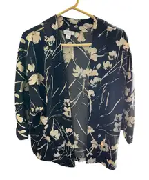 Kenar Black and Cream Floral Kimono