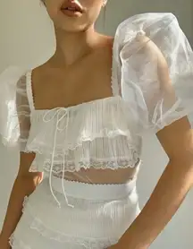 For Love & Lemons • Posie Mini Dress crystal pleat lace tiered chiffon sheer