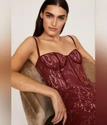 Rtr sz0 Katie May Venus Jumpsuit red wine lace gold shimmer metallic skinny 1 PC