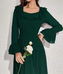 Womens Long Sleeve Ruffle A-Line Dress For Spring/Summer