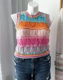 ZARA  Multicolor Crochet Knit Crewneck Cropped Sweater Vest Women’s Size Medium