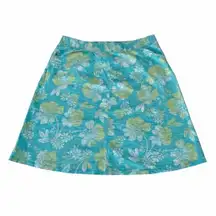 J. Jill Tan Aqua Blue Floral Pull On‎ Skirt