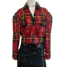 Lillie Rubin Red and Black Sequin Bomber Jacket size small