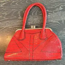 PURSE - Red Croc Printed Faux Leather Gold Hardware Vintage vibes
