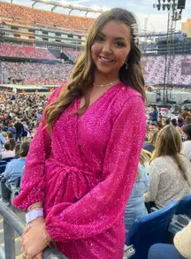 Club L Hot Pink Long Sleeve Sequin Wrap Dress