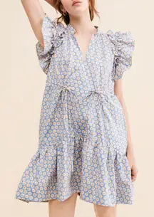 Anthropologie Floral Daisy Ruffle Sleeve Mini Dress Size L