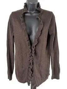 Lands End Sz S 6 8 Ruffle Front Cardigan Brown Wool Blend‎ Cottagecore Regency