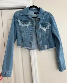 Semi Cropped Distressed Jean Jacket