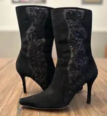 Stuart Weitzman Black Beaded Mesh Booties Size 9