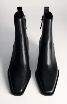 Mango Women's Block Heel Leather Short Boots Black‎