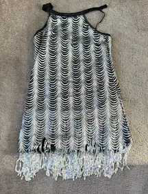 Weissman Silver Sequin Fringe Dance Costume Dress SIZE L