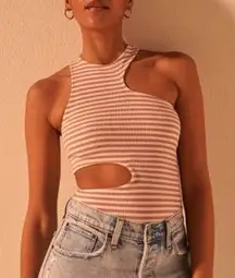 Abercrombie & Fitch Striped Asymmetrical Cutout Bodysuit- Size XXS