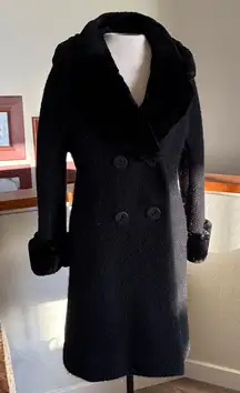Vintage Lord & Taylor Elegant Black coat fur collar Union made tags 5th ave
