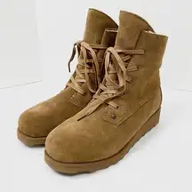 NWOB Bearpaw Krista Tan Suede Sheepskin Heeled Ankle Boots