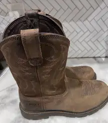 Ariat Groundbreaker Work Boots Men’s 8.5D Brown Steel Toe Pull-On Leather ASTM