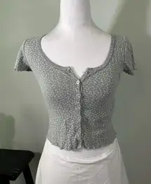 Brandy Melville Button Up Floral Knit Top‎ Sage Green OS