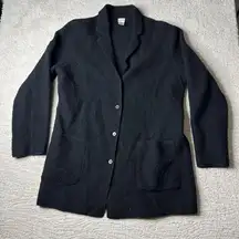 Women's‎ Eileen Fisher Small Black Long 100% Wool Button Cardigan Jacket Pockets