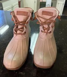 Women's Sperry Duck Boots Waterproof Rubber Ivory Sparkle Sz 8 STS83234 Zippered