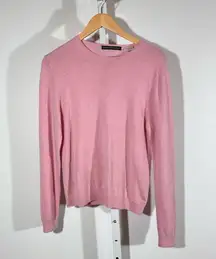 Saks Fifth Avenue 100% Cashmere Crewneck Sweater L – Soft Pink Minimalist Knit