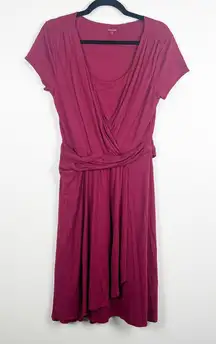 Garnet Hill Women's Gathered Waist Dress Burgundy‎ Sz M
