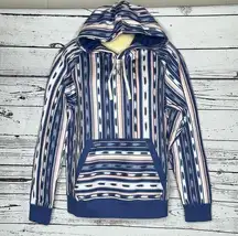 Lands’ End Size S 6-8 Blue & Pink Stripe Serious Sweats Hooded Sweatshirt Top