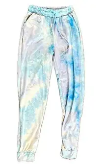 Purple, white and blue tie-dye joggers