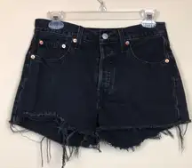 Levi’s Women’s 501 Black Distressed Thrashed Button-Fly Denim Jean Shorts