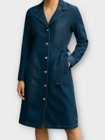 Vintage Mix It Women's Vintage Y2K Denim Trench Coat Size 12 Blue Long Sleeve
