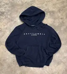 Abercrombie & Fitch navy blue embroidered soft AF fleece hoodie