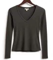 Cloth & Stone XS Gray Ribbed Long Sleeve Modal Blend Stretch Top Minimalist Soft