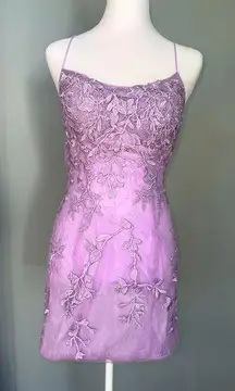 Lilac sparkle dress with flower pattern and criss cross back