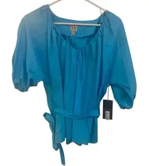 Worthington NWT cotton blend puffy sleeve belted vneck pleated medium