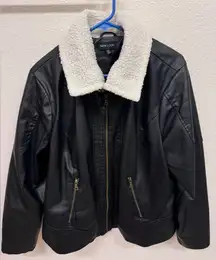 New Look Black Leather-Look Faux Fur Jacket 2XL