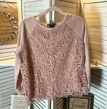 Adrianna Papell Dusty Pink Sweatshirt With Lace Front