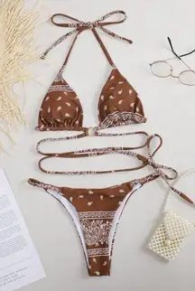 SheIn Paisley Triangle Halter Thong Bikini