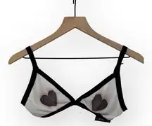 CHASER | M | Double Heart Mesh White Black Red Bralette Bra NWT